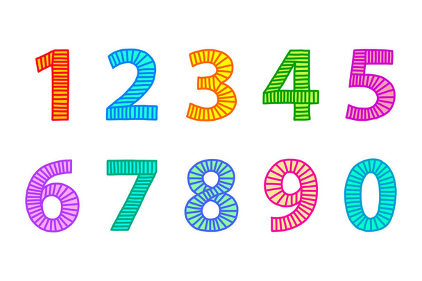 Multi colored freehand drawn numbers from one to zero - Vector, Image