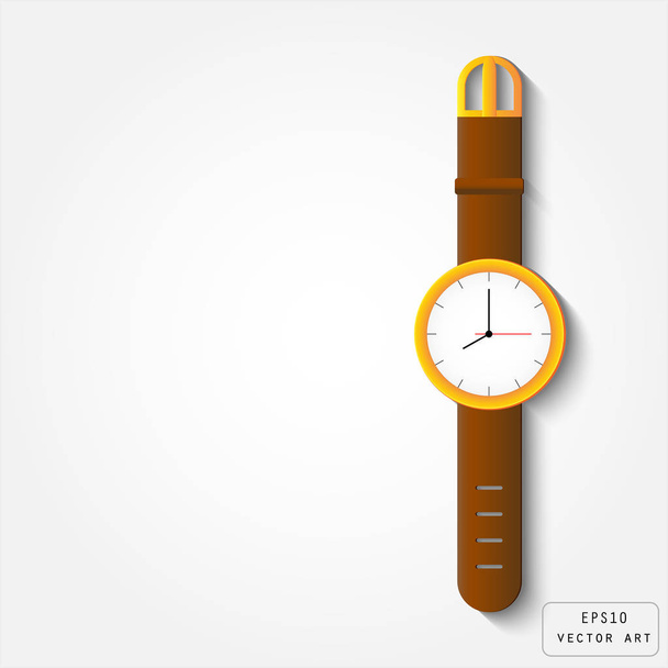 Gouden horloge met lederen riem - Vector, afbeelding
