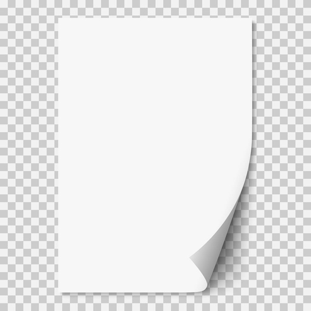Vector white realistic paper page with curled corner. - Vector, Image
