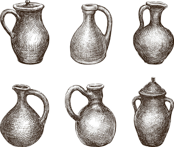 Набор различных глиняных кувшинов
 - Вектор,изображение
