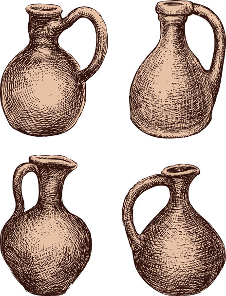 Набор глиняных кувшинов
 - Вектор,изображение