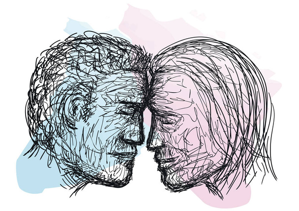 sketch of couple faces - Vettoriali, immagini