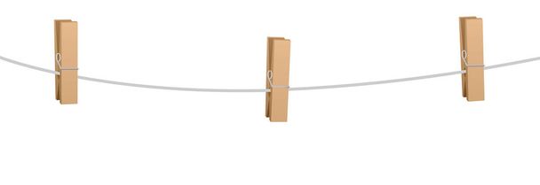 Três pinos de roupa de madeira Pegs linha de roupa corda
 - Vetor, Imagem