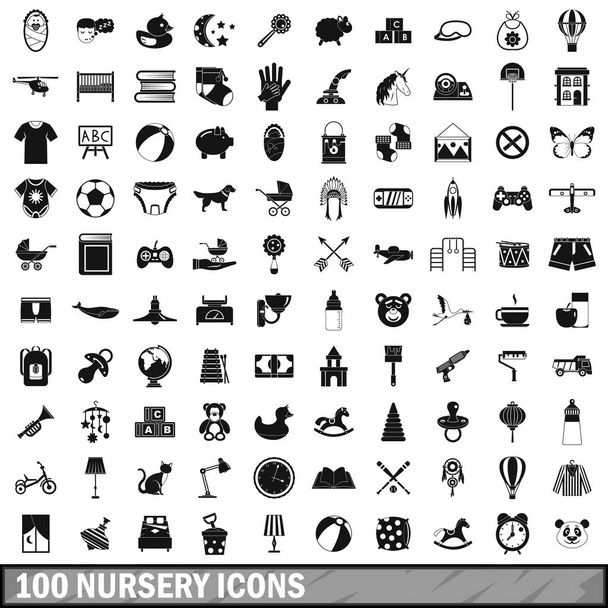 100 nursery icons set, simple style - Vector, Image