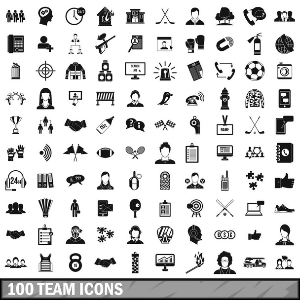 100 joukkueen kuvakkeet asetettu, yksinkertainen tyyli
 - Vektori, kuva