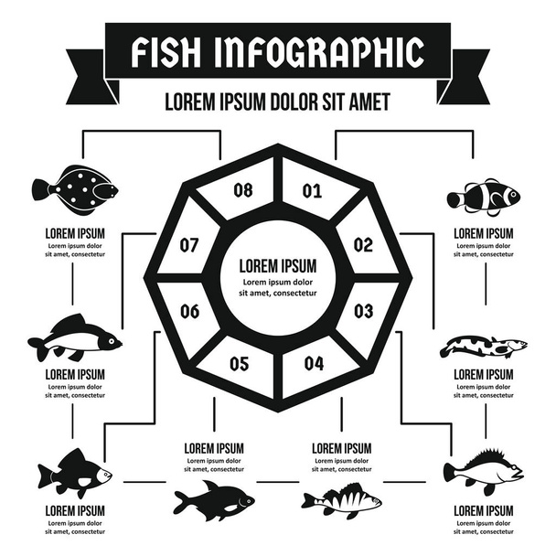 Fish infographic concept, simple style - Vektör, Görsel