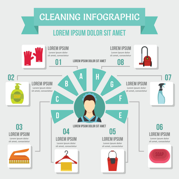 Cleaning infographic concept, flat style - Vector, Image
