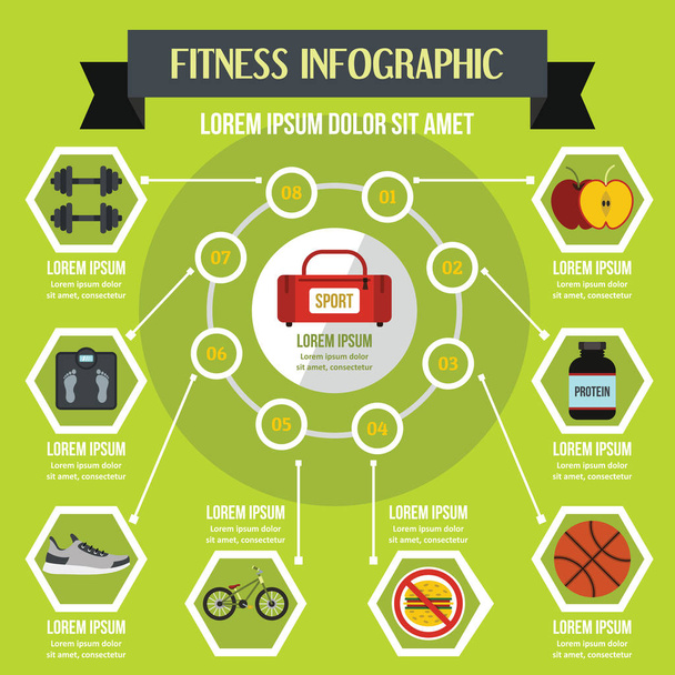 Fitness infographic concept, flat style - Vector, Image