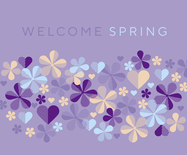 ヘッダーと表面の設計の抽象的な花柄です。紫と淡いオフホワイト色の春の花の花。ベクトルの幾何学的な図. - ベクター画像