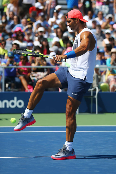NEW YORK - AUGUST 26, 2017: Fifteen times Grand Slam Champion Rafael Nadal of Spain practices for US Open 2017 at Billie Jean King National Tennis Center in New York - Φωτογραφία, εικόνα