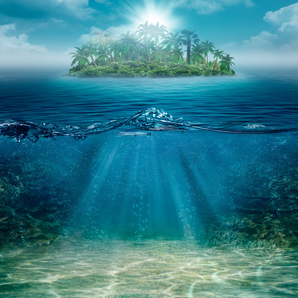 Ilha solitária no oceano, fundos naturais abstratos
 - Foto, Imagem