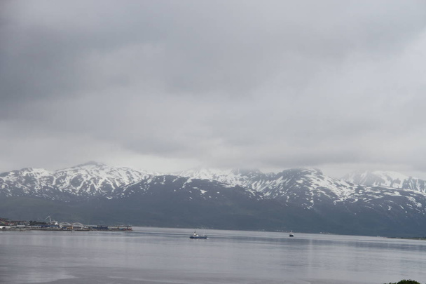 City of Tromso, Norway, View of mountains, buildings, churches and fjords - Foto, imagen