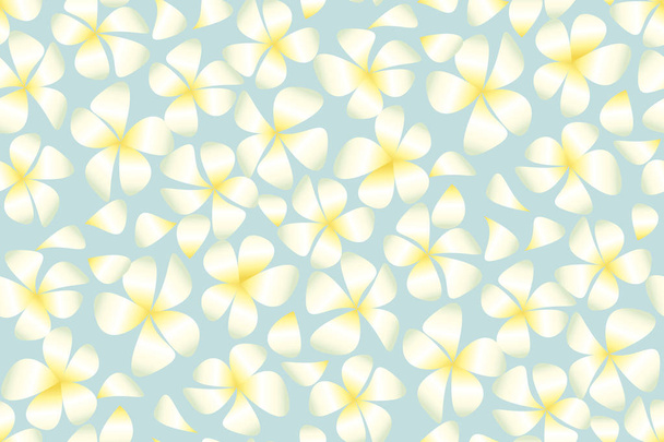 Τροπικά εξωτικά plumeria λουλούδια στο απλό κομψό στυλ σε ανοιχτό μπλε φόντο. Περίληψη Φραντζιπάνι διακοσμητικά floral διάνυσμα εικονογράφηση. Χωρίς ραφή πρότυπο. Repitable ΜΟΤΙΦ - Διάνυσμα, εικόνα