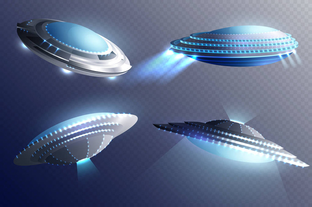Alien Spaceships Transparent Background Set - Vector, Image