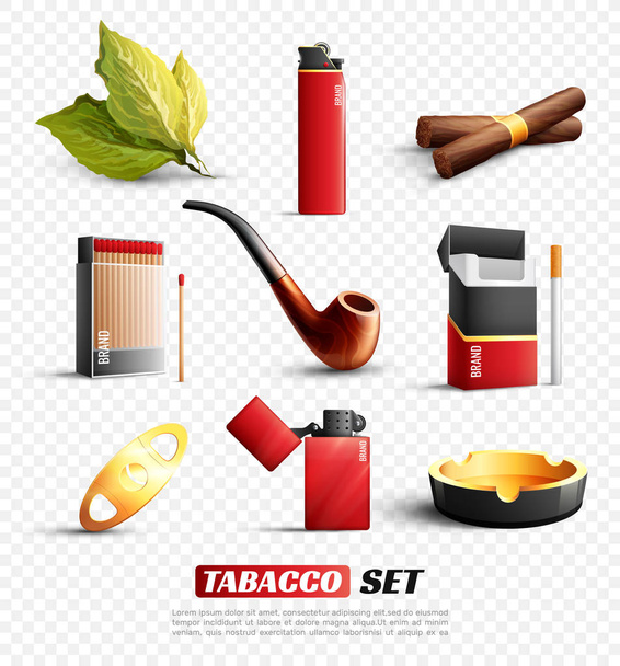 Zestaw przezroczystego tła produktów tytoniowych - Wektor, obraz