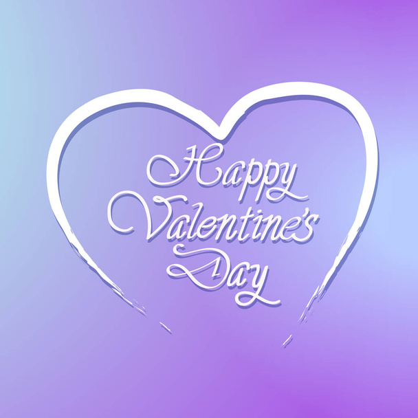 愛の休日のための紫色の背景かわいいグリーティング カードにハート形のハッピーバレンタインデー レタリング - ベクター画像