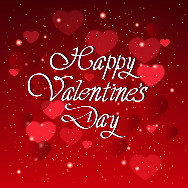 Happy Valentines Day Typography Poster With Hand Drawn Lettering And Glitter Heart Shape On Red Background - Vecteur, image