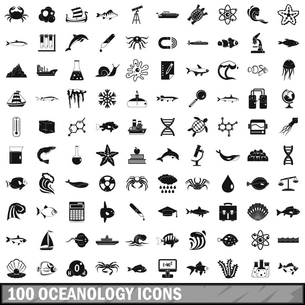 100 oceanology icons set, simple style - Vector, Image