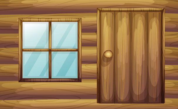 Ablak és ajtó, fa szoba - Vektor, kép