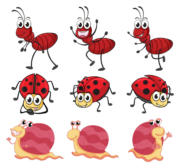 ένα σαλιγκάρι, μια πασχαλίτσα και ένα μυρμήγκι - Διάνυσμα, εικόνα