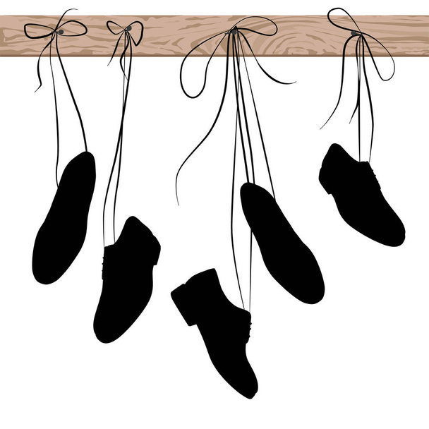 shoes hanging on laces. Vector illustration - Vettoriali, immagini