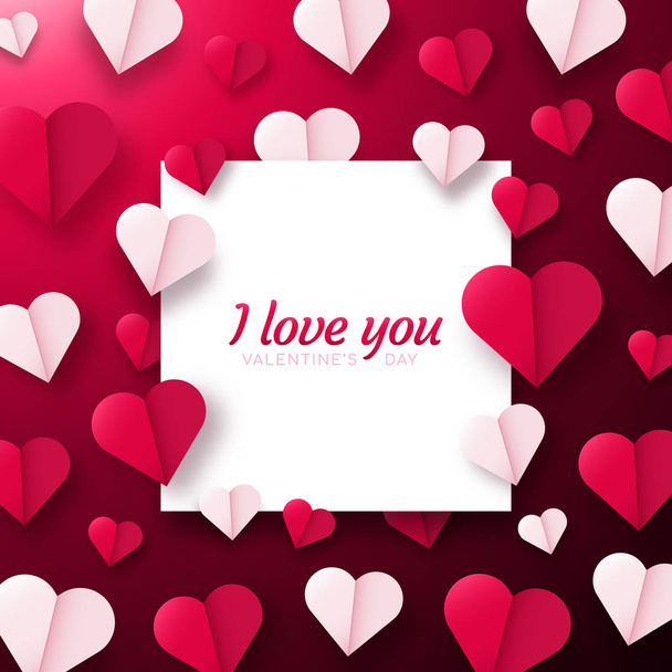 Valentines day background with paper origami hearts divided into half. - Vector, Image