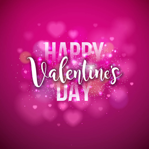 Happy Valentines Day Design with Holiday Typograhy Letter and Heart on Shiny Pink Background. Vector Wedding and Love Theme Illustration for Greeting Card, Party Invitation or Promo Banner. - Vektori, kuva
