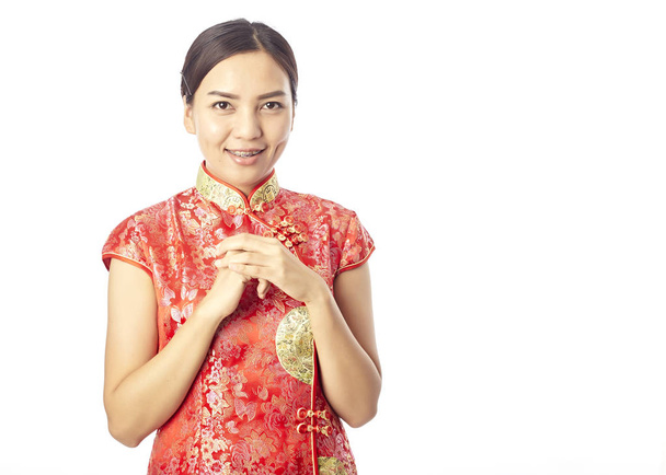Ευτυχισμένη κινεζική νέο έτος πορτρέτο της Ασίας κορίτσι κινεζική ευλογία - Φωτογραφία, εικόνα