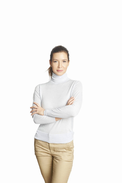Confident casual businesswoman looking at camera, isolated on white - Zdjęcie, obraz