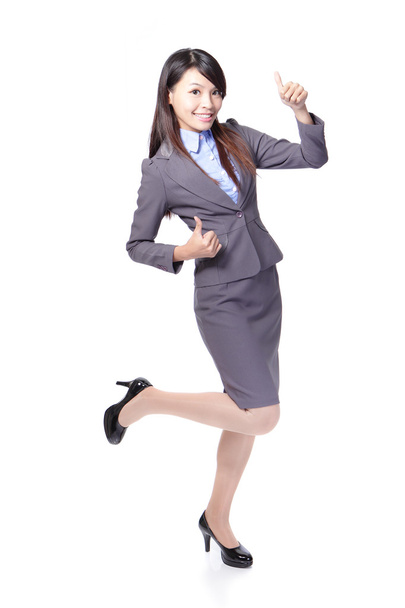 uśmiechający się biznes kobieta z kciuki - Zdjęcie, obraz