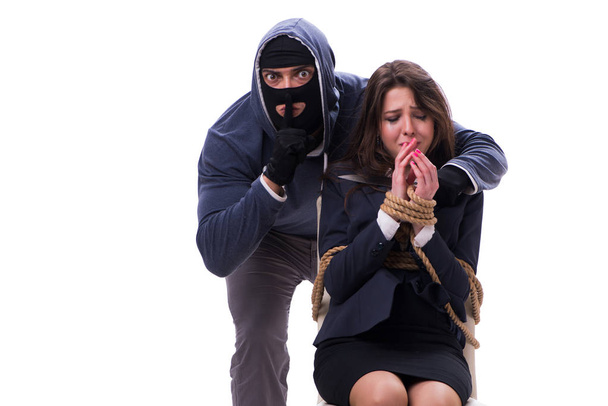 Knifeman threatening tied woman - Foto, immagini