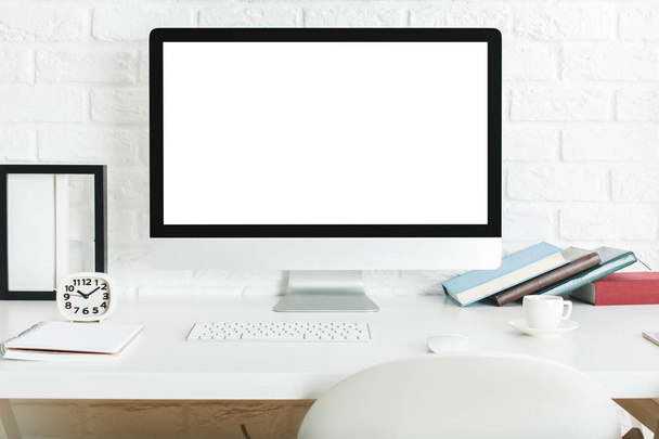 Designer desktop with blank white computer  - Fotó, kép