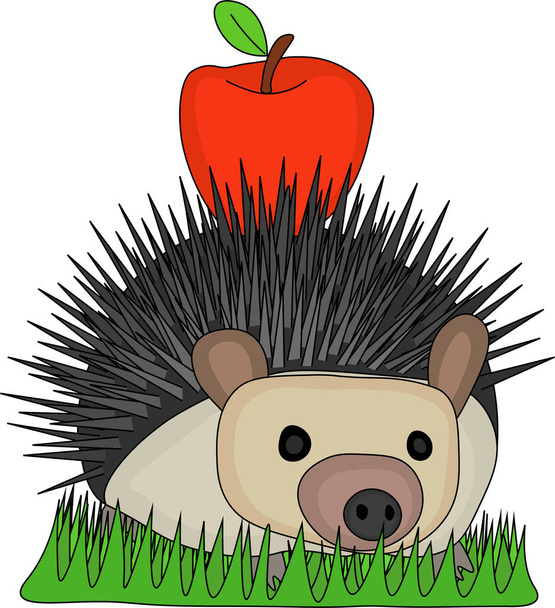Εικονογράφηση σκαντζόχοιρος φέρει κόκκινο μήλο στην πλάτη - Διάνυσμα, εικόνα