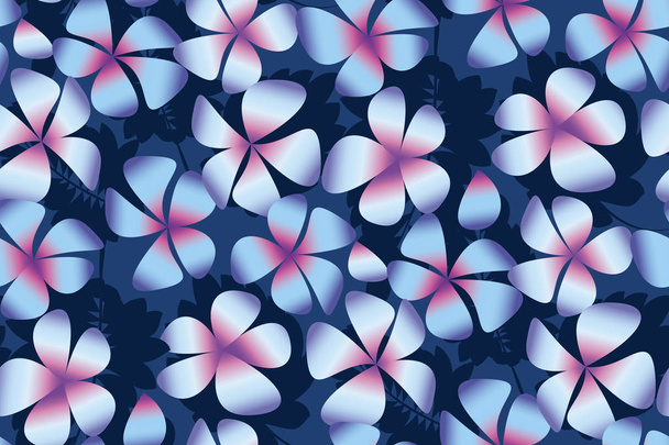 Nacht plumeria Blumen in einfachen eleganten Stil. abstrakte dekorative Frangipani florale Vektorillustration. nahtloses Muster. Reproduktives Motiv - Vektor, Bild