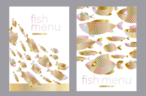 Абстрактный рисунок золотой рыбы для открытки, приглашения, плаката, графического дизайна. Концепция декоративной векторной иллюстрации морепродуктов
 - Вектор,изображение