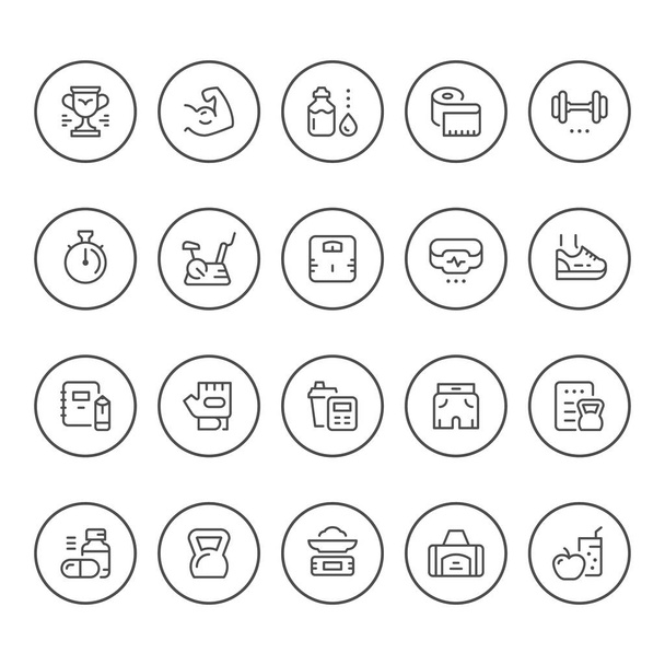 Set round line icons of fitness - Vector, Image