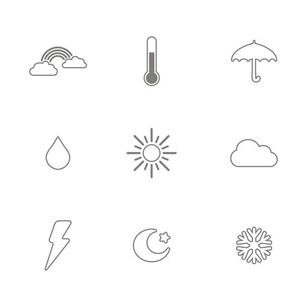 モノクロ デザインの天気アイコンが設定 - ベクター画像