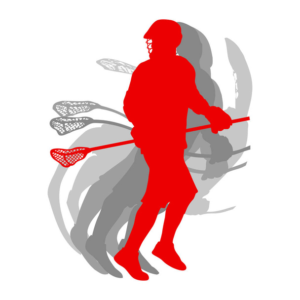 Lacrosse jugador de silueta deportiva en concepto rojo aislado en whit
 - Vector, Imagen