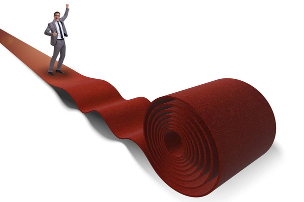 Biznesmen na czerwonym dywanie izolowane białe tło - Zdjęcie, obraz