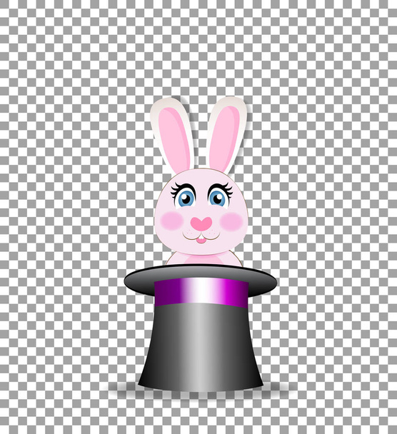 Bunny in magische hoed geïsoleerd op transparante achtergrond - Vector, afbeelding