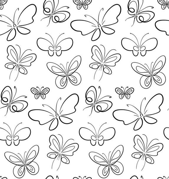 Butterfly set pattern Black on White simbols - Vektori, kuva