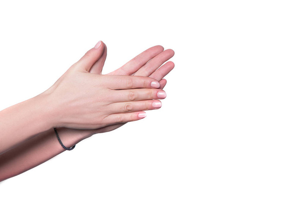 hand rubbing isolated white background - Foto, Imagen