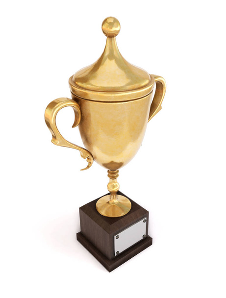 Zlatá trofej pohár izolovaných na bílém pozadí. 3D obrázek. - Fotografie, Obrázek
