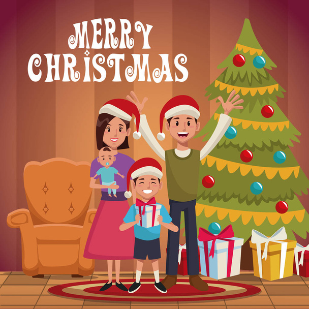 Family christmas cartoon - Vettoriali, immagini