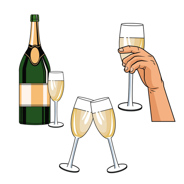 Champagne toast pop art - Wektor, obraz