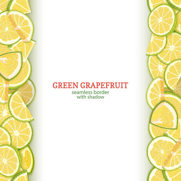 Γκρέιπφρουτ ώριμα φρούτα κατακόρυφη περιγραμμάτων άνευ ραφής. Vector εικονογράφηση κάρτα ευρύ και στενό ατελείωτες λωρίδα με πράσινο φρουτ για σχεδιασμό πρωινό χυμό συσκευασίας τροφίμων, καλλυντικών, τσάι, δίαιτα αποτοξίνωσης. - Διάνυσμα, εικόνα