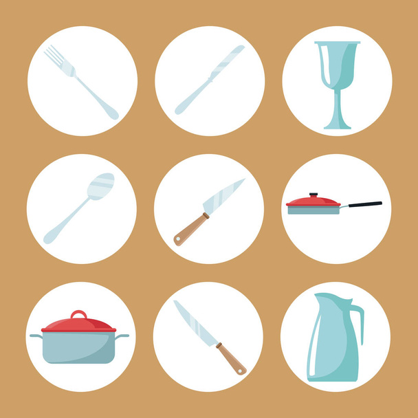 Кухонная утварь круглые иконки
 - Вектор,изображение