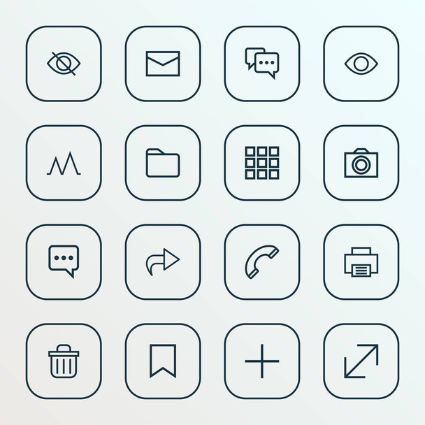 Interface icons line style set with folder, mail, camera and other resize elements. Isolated vector illustration interface icons. - Vector, Image