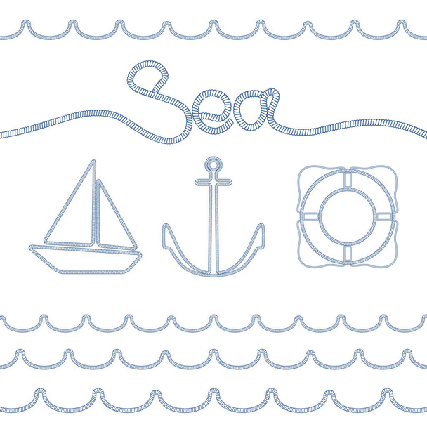 Collection of nautical elements isolated on white background. Marine rope. Nautical design. - Вектор,изображение