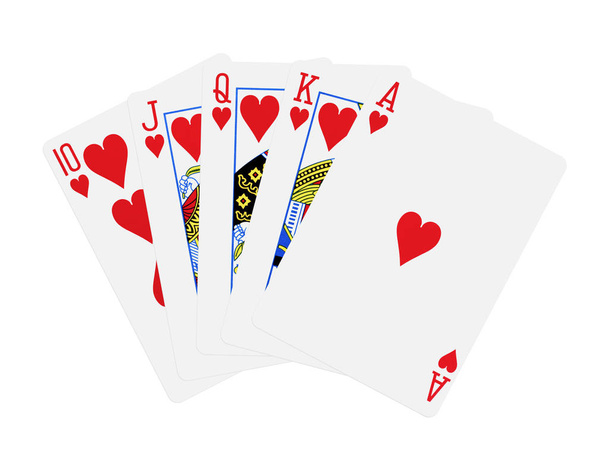 hearts royal flush poker cards isolated on white - Foto, afbeelding